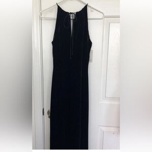 Anne Klein Black Velvet Halter Sheath Maxi Dress Evening Gown